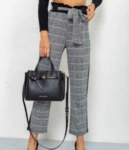 Женские укороченные брюки, в клетку с лампасами цвет Серый, 172R9314-1