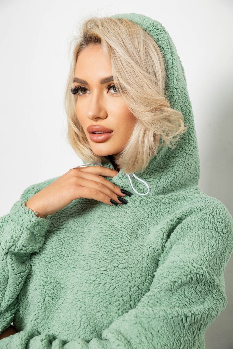 Худи женский однотонный с капюшоном, цвет оливковый, 257R14 — изображение 5