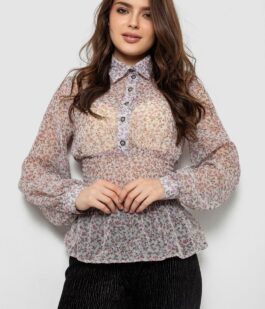 Блуза женская с принтом шифоновая, цвет серый, 230R1502