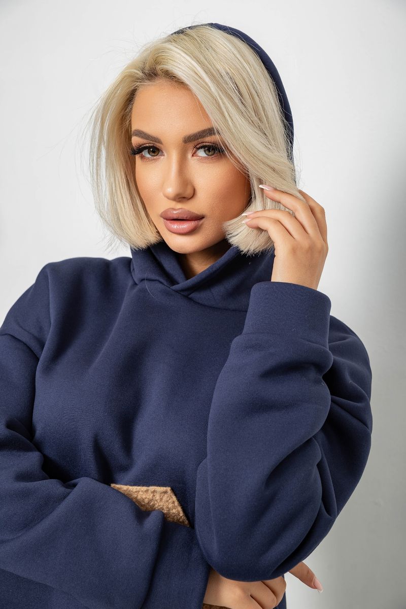 Худи женский с капюшоном на флисе, цвет синий, 257R335 — изображение 5