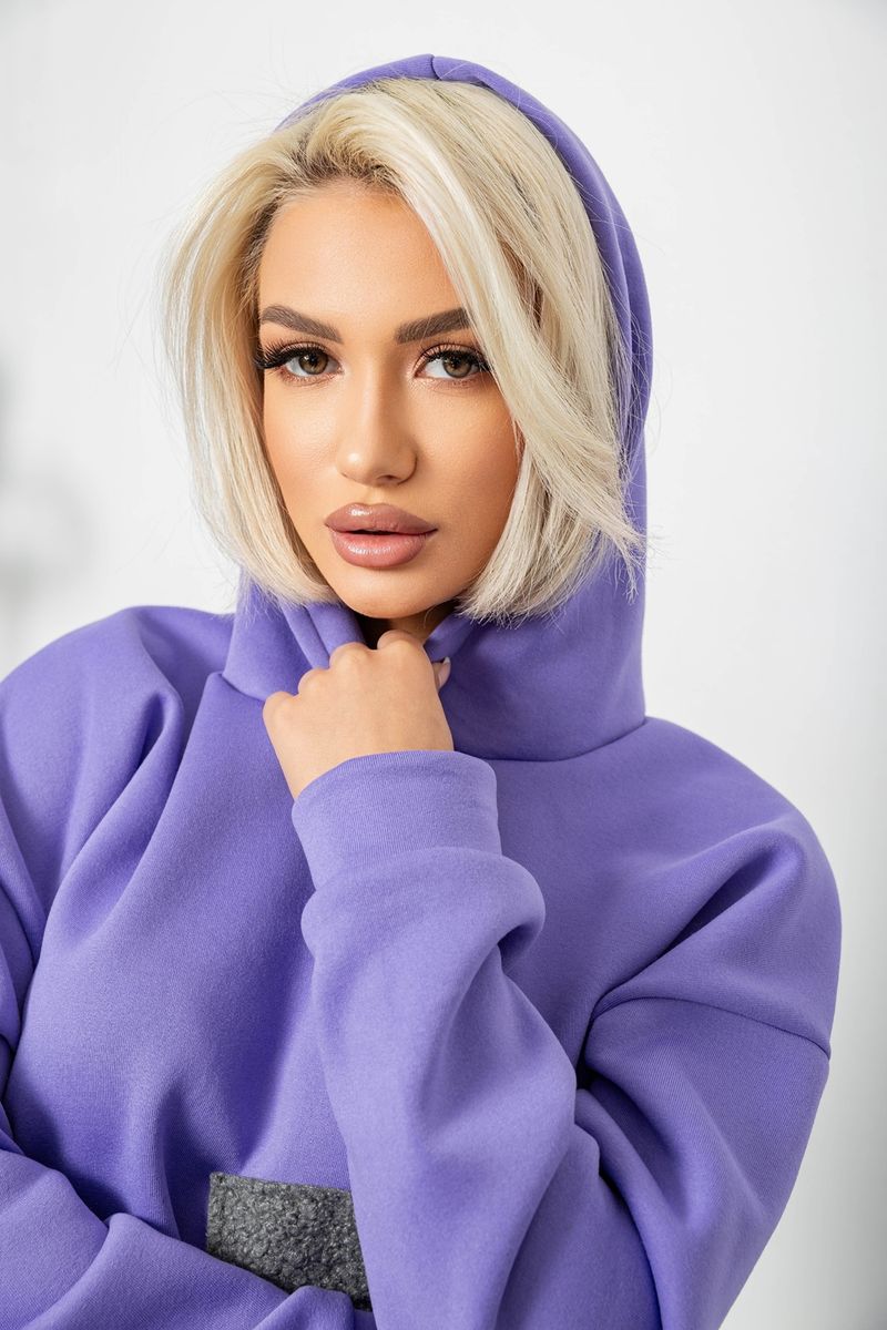 Худи женский с капюшоном на флисе, цвет сиреневый, 257R335 — изображение 7