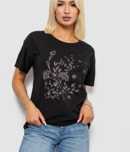 Футболка женская с принтом, цвет черный, 221R2804