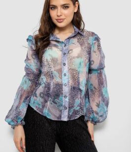 Блуза женская с принтом шифоновая, цвет голубой, 230R1503-1