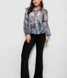 Блуза женская с принтом шифоновая, цвет голубой, 230R1503-1