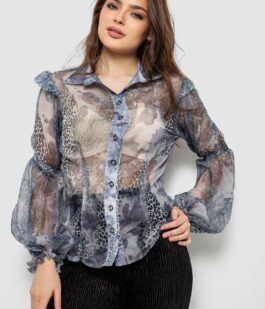 Блуза женская с принтом шифоновая, цвет серый, 230R1503-1