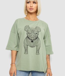 Футболка женская с принтом, цвет светло-оливковый, 244R3008