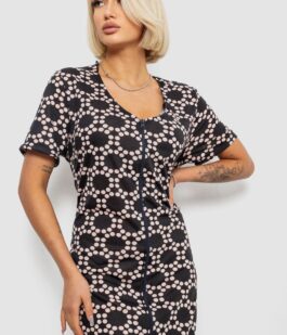 Халат женский на молнии в горох, цвет черный, 257R1030-3