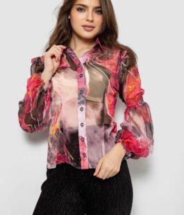 Блуза женская с принтом шифоновая, цвет розовый, 230R1503