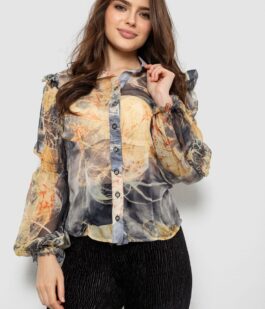 Блуза женская с принтом шифоновая, цвет серо-желтый, 230R1503