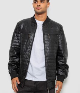 Куртка мужская однотонная экокожа, цвет черный, 214R608