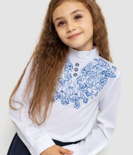 Блуза для девочек нарядная, цвет бело-синий, 172R025