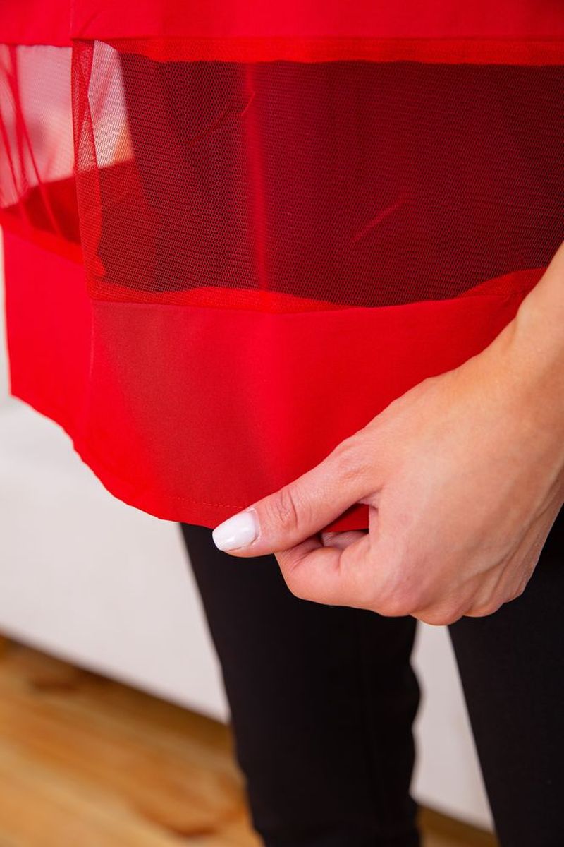 Летняя шифоновая блуза, с сеткой красного цвета, 172R015 — изображение 5
