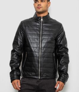 Куртка мужская однотонная экокожа, цвет черный, 214R507