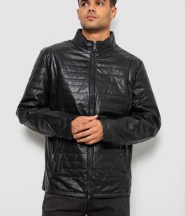 Куртка мужская однотонная экокожа, цвет черный, 214R603-5