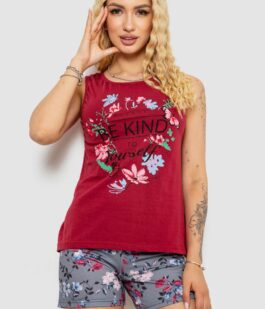 Пижама женская с принтом, цвет бордовый, 243R24499