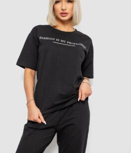 Костюм женский повседневный однотонный, цвет черный, 221R101