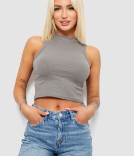 Топ женский однотонный в рубчик, цвет серый, 221R5077
