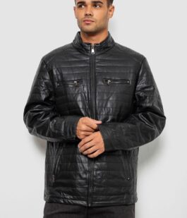 Куртка мужская однотонная экокожа, цвет черный, 214R602-5