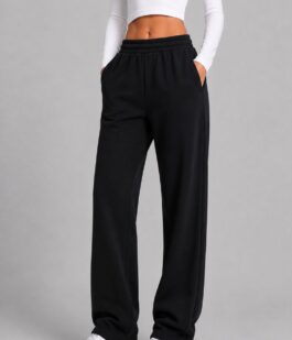 Спортивные штаны женские однотонные, цвет черный, 257R650