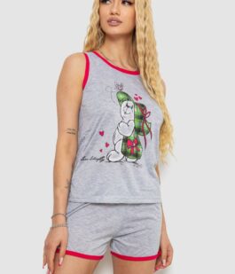 Пижама женская с принтом, цвет серо-малиновый, 238RB40