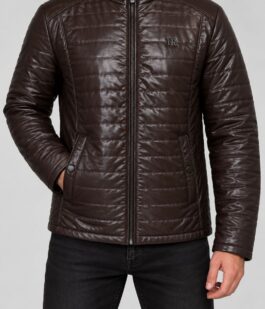 Куртка мужская однотонная экокожа, цвет коричневый, 214R603-5