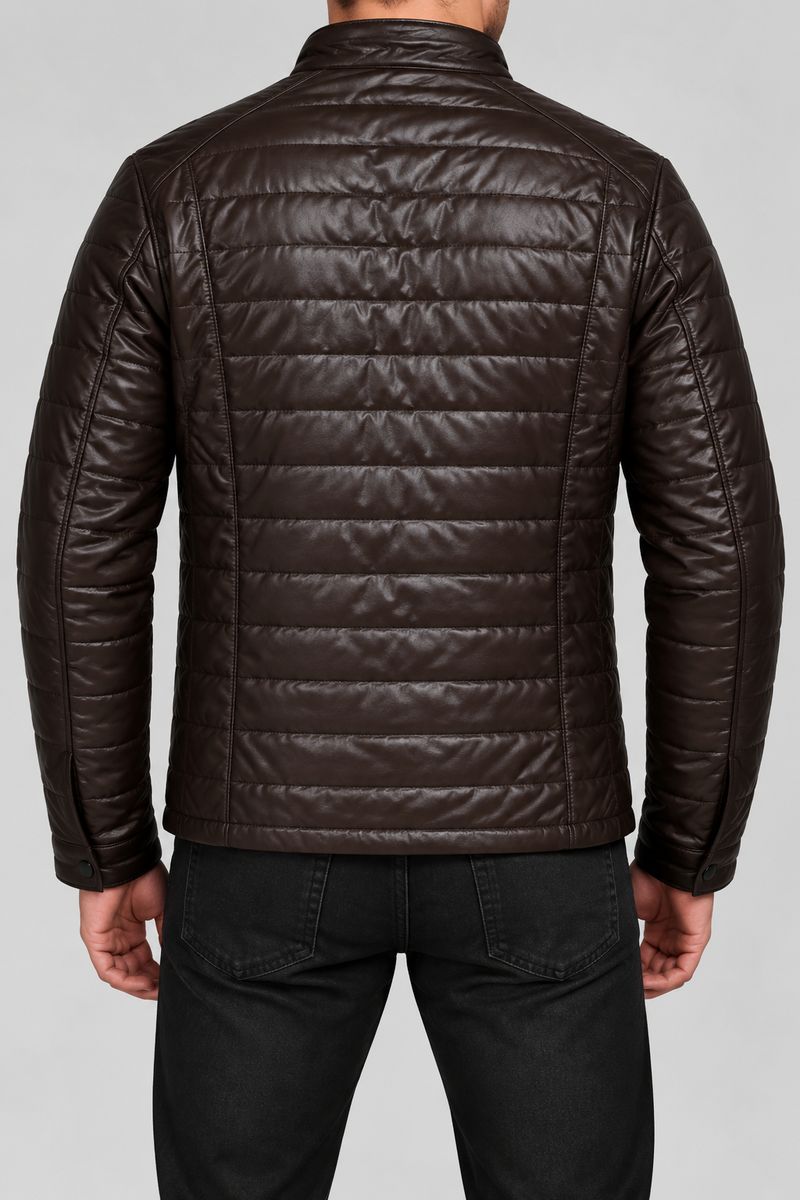 Куртка мужская однотонная экокожа, цвет коричневый, 214R603-5 — изображение 4