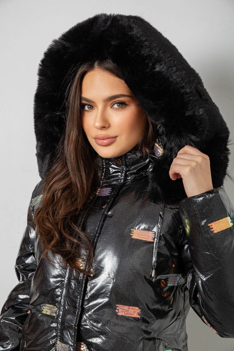 Куртка женская зимняя короткая, цвет черный, 244R22-832 — изображение 7