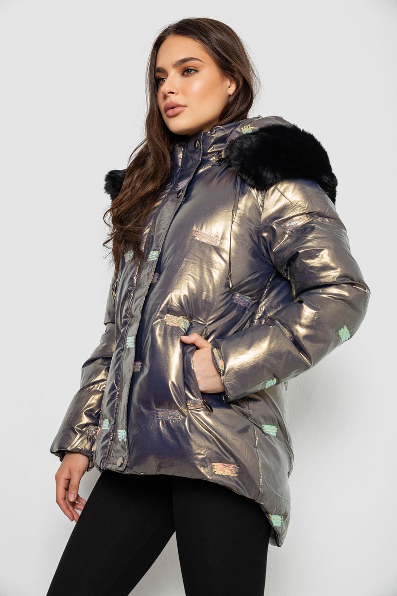 Куртка женская зимняя короткая, цвет серый, 244R22-832 — изображение 4