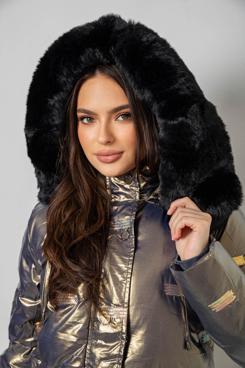 Куртка женская зимняя короткая, цвет серый, 244R22-832 — изображение 6