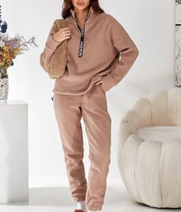 Спортивный костюм женский на флисе, цвет бежевый, 257R90