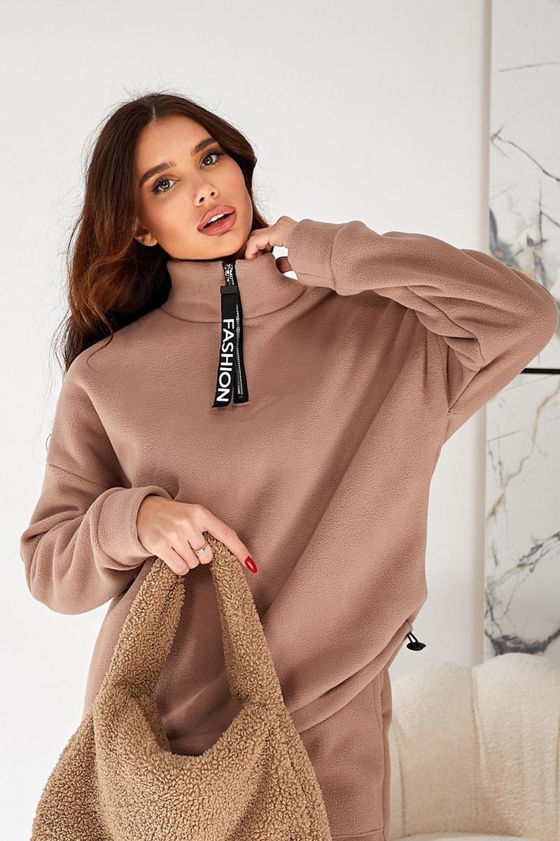 Спортивный костюм женский на флисе, цвет бежевый, 257R90 — изображение 4