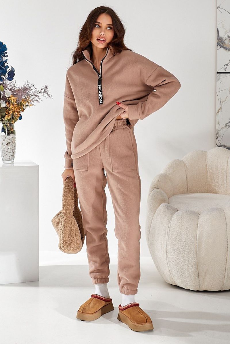 Спортивный костюм женский на флисе, цвет бежевый, 257R90 — изображение 5