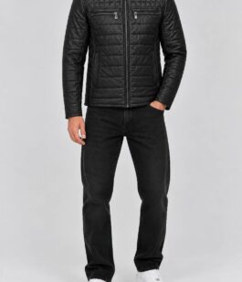 Куртка мужская однотонная экокожа, цвет черный, 243R1215