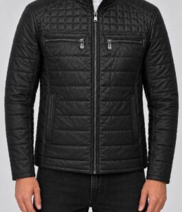 Куртка мужская однотонная экокожа, цвет черный, 243R1215