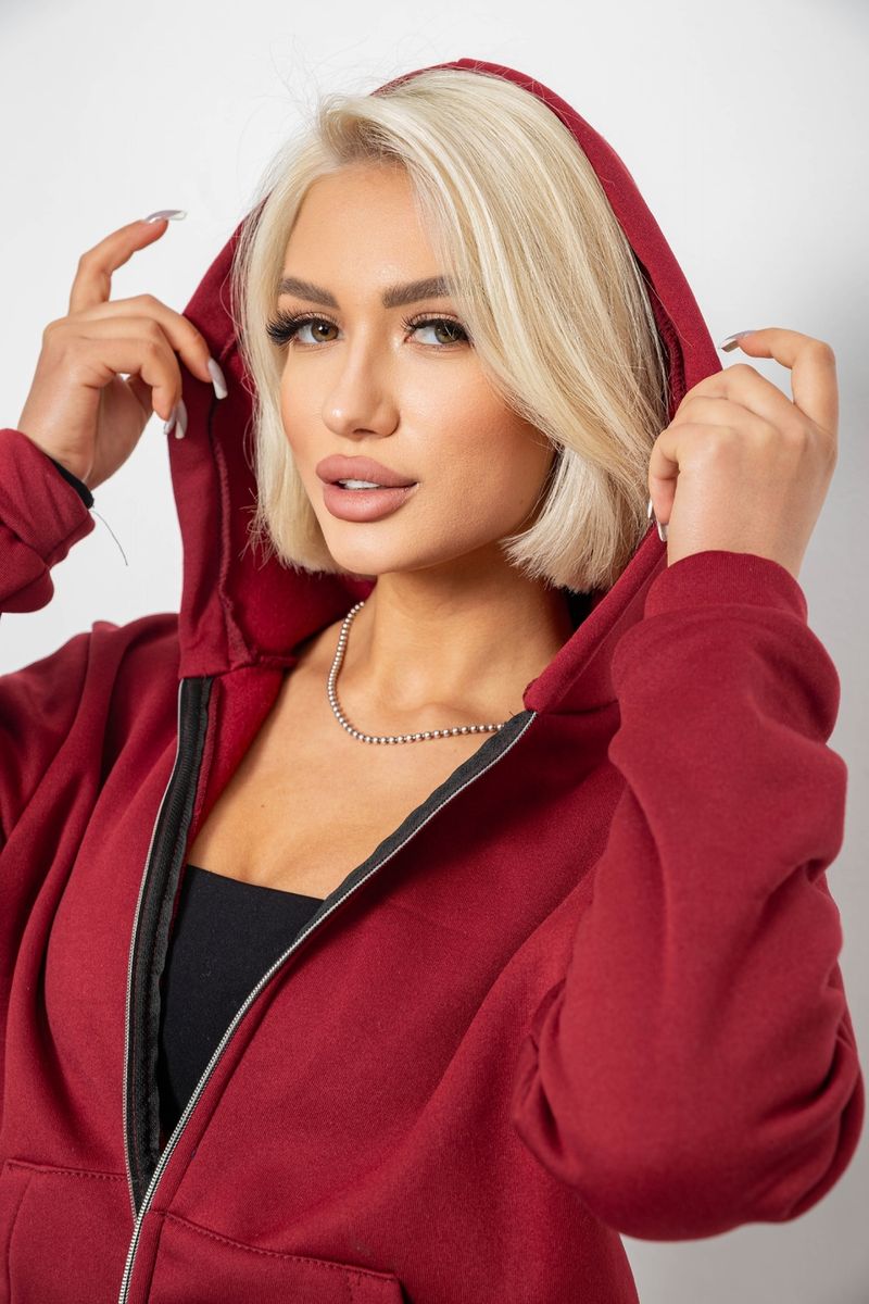 Спортивный костюм женский на флисе, цвет бордовый, 257R86 — изображение 5