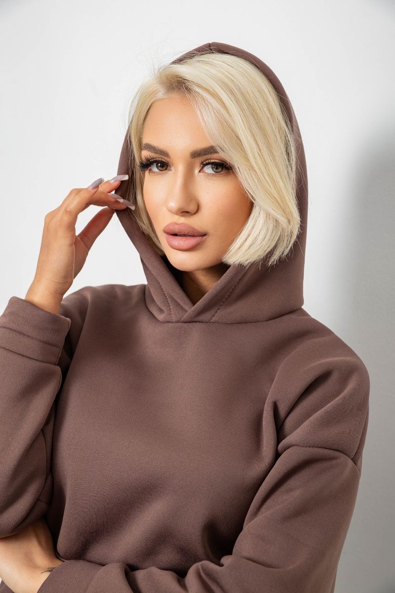 Спортивный костюм женский на флисе, цвет коричневый, 257R87 — изображение 5