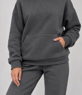 Спортивный костюм женский на флисе, цвет темно-серый, 257R85