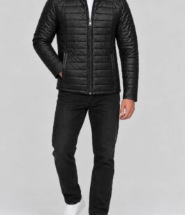 Куртка мужская однотонная экокожа, цвет черный, 243R1206