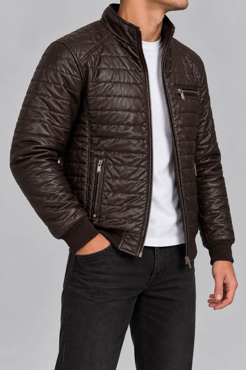 Куртка мужская однотонная экокожа, цвет коричневый, 214R605-5 — изображение 4