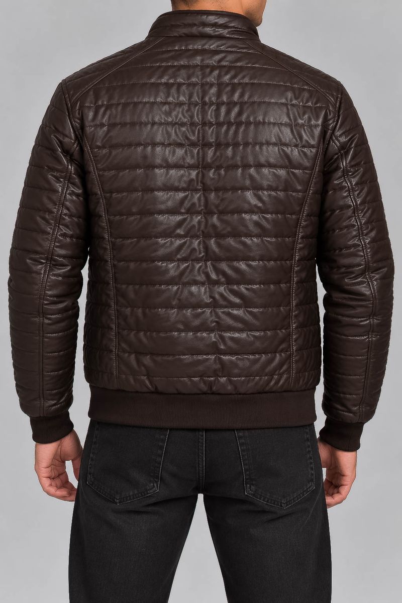 Куртка мужская однотонная экокожа, цвет коричневый, 214R605-5 — изображение 5