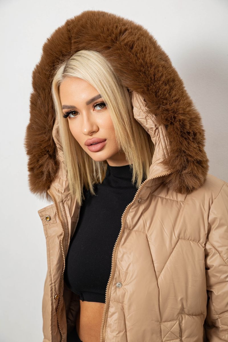 Куртка женская зимняя короткая, цвет бежевый, 244R865 — изображение 7